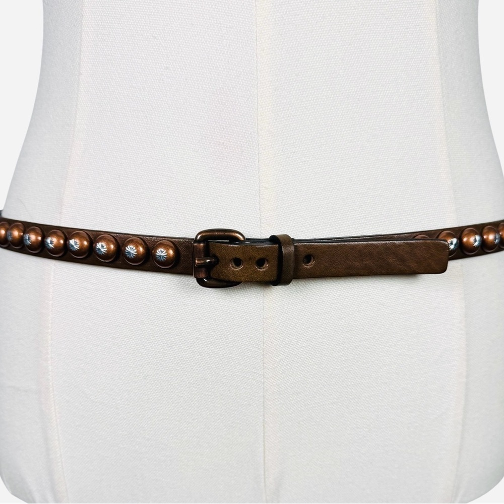 Ronald Pineau Paris Leather Studded Belt Brown Brass Made in France Size M